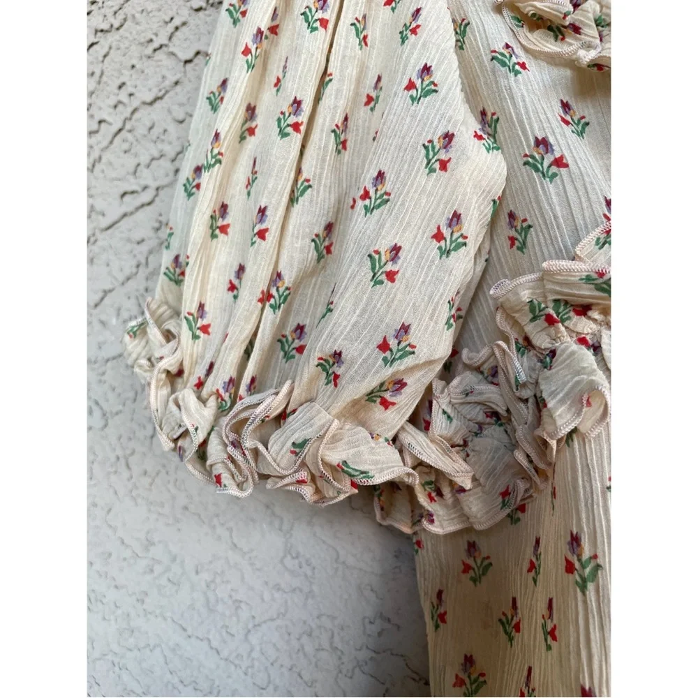 Sezane Floral Ruffle Blouse - Cream and Pink - Picture 12 of 16